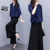 Fongt New Large-Size Women's Summer Two-Piece Sant Chiffon Broad Leg Trousers Casual Fashion Suit Woman