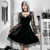 Dark 2023 Fall New Hip-Hop Lace Fashion Flared Long-Sleeved Dress-Outfit