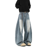 Fongt Retro Broad-Legged Jeans Design Feel Small Cat Bends Trousers Hanging Trousers Trousers