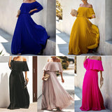 Fongt Summer New Women's Chiffon Solid Dress Sexy Shoulder Wrapped Chest Pressed Temperamental Party
