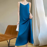 Fongt Acetate Silk Sling Dress Women Summer Loose Inside The Long Dress French Design Fairy Set Of Blind