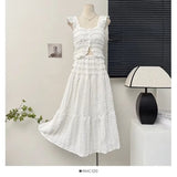 Fongt Tie Wearing A Female Spring Dress Holiday Style Short Flying Sleeve Slings Hoisted High-Waisted Skirt Suit