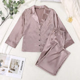 European and American women's home clothes long-sleeved suit imitation silk shirt thin trousers two-piece pajamas women-Outfit