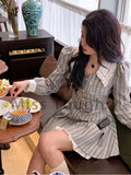 Fashion Sweet Striped Dress Women Button Elegant Party Mini Dress Female Kawaii France Vintage Suit Dress Autumn 2022