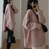 Fongt Push Pullover Sweater Female Autumn Winter Wear Long Lazy Retro Slit Knit Winter Thickening-Outfit