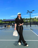 Fongt New Women's Casual Knit Wide-Leg Pants Suit-Outfit