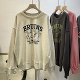 Fongt Long-Sleeved Hoodie Female Autumn 2023 New Women's Wear Students Loose Round Collar Jacket Versatile Letter Coat