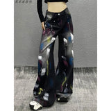 Fongt Cowboy Broad-Legged Trousers In Autumn Personality Painted New High-Waisted Loose Thin Temperament Casual Pants