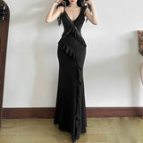 Fongt Summer New Women's Style Of French Temperament V Collar Bare Back Leaves Lace Splicing Slinging Dress