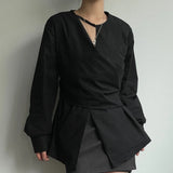 Irregular Shirts Blouses Hollow Out Blusas Mujer Criss Tunic Ropa Mujer Spring New Camisas Korean Fashion Shirt Tops-Outfit