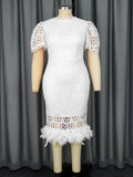 Fongt Elegant Style Lace Feathers High-Waist Skirt Plus-Size Party Banquet Dress Dress Elegant Dress
