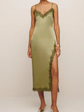 Women Sleeveless Strap Long Dress Summer Lace Patchwork V Neck Backless Split Party Dress Cocktail Beach Streetwear-Outfit