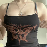 Grunge 90s Butterfly Print Crop Top Women Vintage 2000s Black Sleeveless Strap Tees Summer y2k Harajuku Camisole Ladies-Outfit