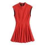 Fongt 2025 French Design Waist Wave Wide Swing Mini Sleeveless Dress 8841460