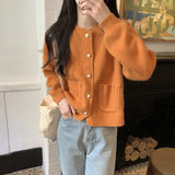 Fongt And Autumn New Korean Version Soft Waxy Wind Sweater Coat Female Pure And Fresh Sweet Single Breasted Short Round Collar Knit Cardigan Female-Outfit