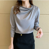 Women Blouses Chiffon Shirts Women Beading Blouse Tops Woman Long Sleeve Shirt Woman Pleated Shirts Pullover Ladies