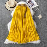 Fongt Half-Dress Women's Dress 2025 Summer Small Medium Long Leisure High-Rise Thin Thong Ponve Cake Skirt
