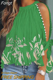 Women Elegant Pattern Print Blouse Shirts 2023 Summer Office Fashion O-Neck Pullover Tops Ladies Casual Half Sleeve Beaded