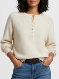 Fongt Women's Autumn And Winter Casual Round-Neck Sweater Henry Shirt Button Knitted Coat