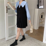 Folds Peter Pan Collar Puff Sleeve Single Breasted Shirt Loose Asymmetrical Knee Length Pleated Vest
