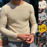 Fongt Men's Casual Round Neck Sweater Solid Color Slim Long Sleeve Knit Jumper Men's