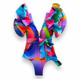 Double-Layer Lotus Edge Deep V Sexy Bare Back Tied With Ajoint Swimsuit Woman 2025 New Pressure Belt