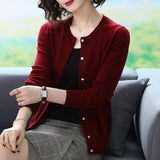 Fall Slim Knit Cardigans Jacket Women Casual Korean Sweater Coats O-neck Knitwear Gilet Basic Single Breasted Malhas