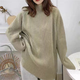 Fongt High Collar Solid Color Design Sense Head Loose Pit Jacket Women's Long Sleeve Sweater Autumn Winter New Bottom Sweater-Outfit