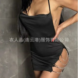 New Women's Hot-Selling Back Sexy Hollow Open Bag Hip Dress Chain Hanging Dress