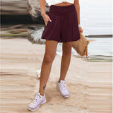 Fongt Women's Hot Selling Solid Color High-Waisted Elastic Shorts Tight Waist Wide Leg Slacks