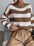 Fongt Autumn And Winter New Personality Hit Color Knitted Shirt Color Stripe Loose Sweater