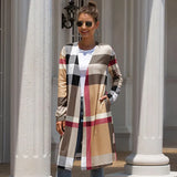 New Autumn Winter Plaid Thin Knitted Long Cardigan Women Long Sleeve Plus Size Vintage Cardigans Female Cardigan Knit