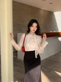 Fongt Xixi 2025 Spring New Thousand Gold Wind Bow Tie With Bottom Shirt Women's Long-Sleeved Top Tide 89202