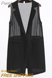 Fashion Summer Vest Jacket Women Plus size 5XL Black Chiffon Sleeveless Outerwear Female Perspective Casual Waistcoat