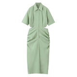 New Solid Color Back Hollowed-Out Short-Sleeved Dress In The Autumn Of 2024-Outfit