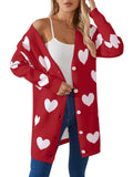 Fongt New Valentine's Day Love Knitted Cardigan V-Neck Button Long Coat Sweater Woman