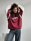 Fongt Sports Half Zippered Sweater Women Spring And Autumn Retro Letter Printing Ball Collar Coat