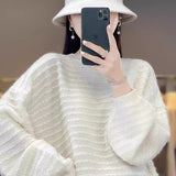 Fongt Women's Round Collar Full Body Hook Line Showing Thin Thick Sweater Loose Leisure Autumn And Winter New Knitted Shirt Comfortable Outerwear