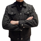 Fongt And Leisure Autumn Trend Full Of Stars Hot Diamond High Sense Loose Denim Coat Collar Men 2025 New