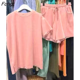 Summer New Leisure Sports Suit Women's Loose Solid Color Fashion Short Sleeve T-shirt Shorts Two-piece Set Women's