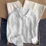 Fongt Linen Shirt Women's Summer Thin Old Money Liner Shirt Long Sleeve Sunscreen Cotton Top