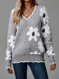 Fongt And Winter New Lace V-Neck Marinde Jersey Casual Sweater