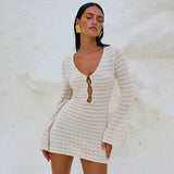 Fongt Beach Dress Women Solid Color Sexy Knitted Beach Bikini Women's Dress