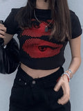 Eye Print Baby Crop Top-Outfit
