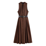 Fongt Homemade New Women's Classic带 V-Neckless Muffin Dress 5029101
