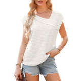 Fongt Women's Summer Slanted Fashion Leisure Short Sleeve Fashion Shirt T-Shirt