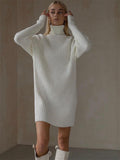 Fongt Turtleneck Dress Women's Leisurely Loose Thick Pit Strip Solid-Colored Bag-Up 2023 Autumn And Winter Knitted
