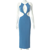 Ribbed O Neck Sexy Cut Out Sleeveless Midi Dress Knit Backless Elegant Bodycon Dresses 2021 Fall Party Club White Trim UK