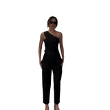 Fongt Summer New Solid Color Collar Design Top High Waist Straight Trousers Two Sets