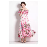 Fongt Summer Super Fairy New Lotus Leaf Side Print Two Long Dress High Waist Thin Swing Dress Woman